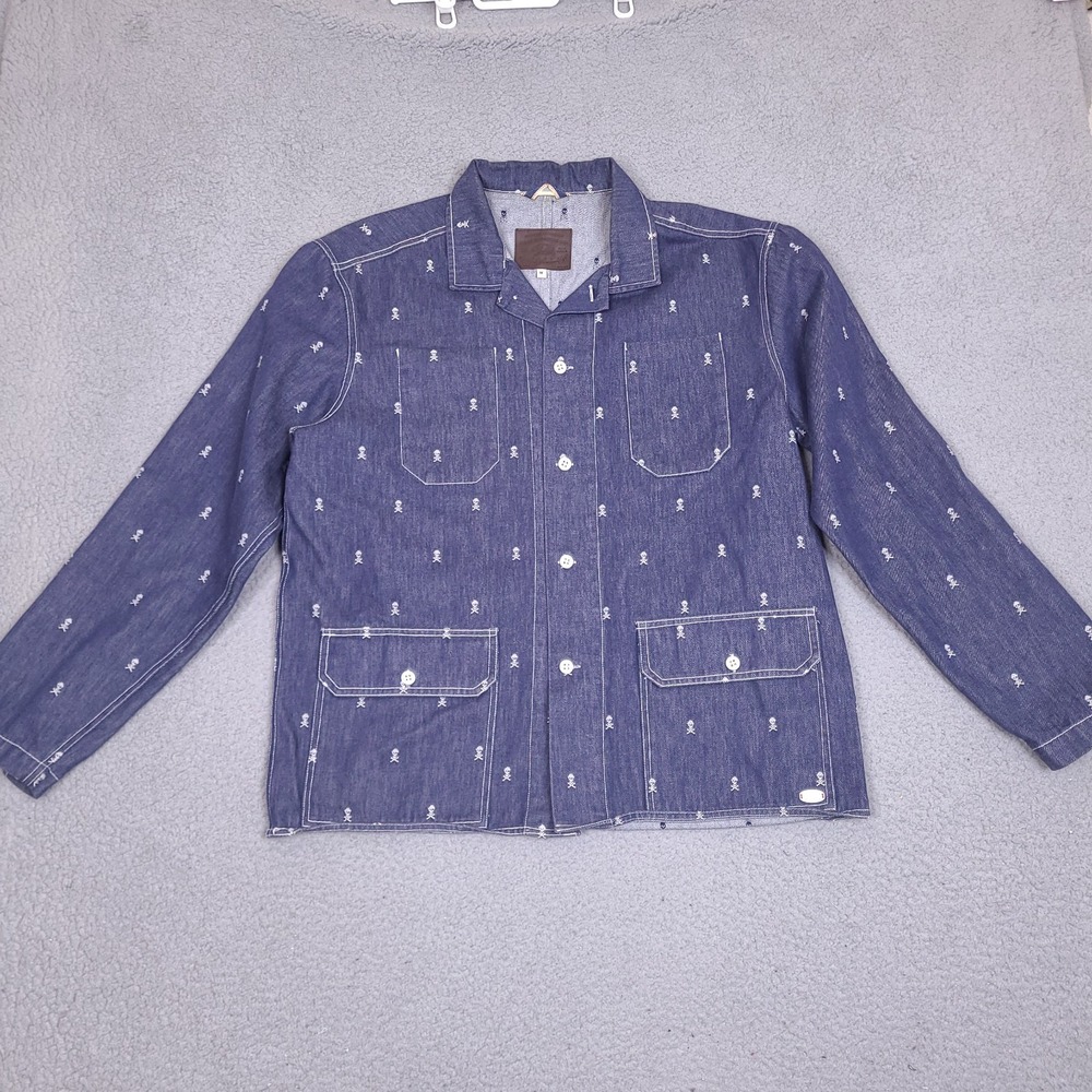 Agave‎ Denim Co Chore Coat Jacket Adult Medium Blue Skull Pattern Shacket